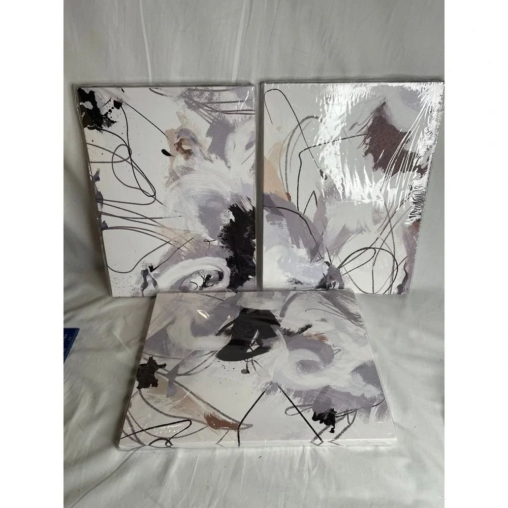 Abstract Canvas Wall Art Set 3 Piece Modern Lavender Grey 12x16 Triptych‎